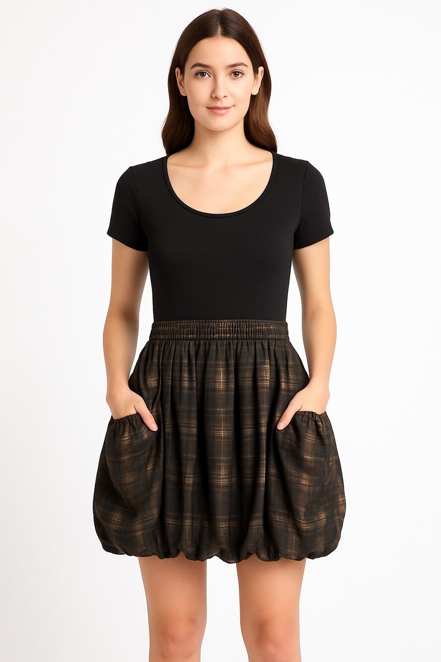Michael Michael Kors Black Bubble Hem Plaid Skirt Dress hoilday formal Size 12